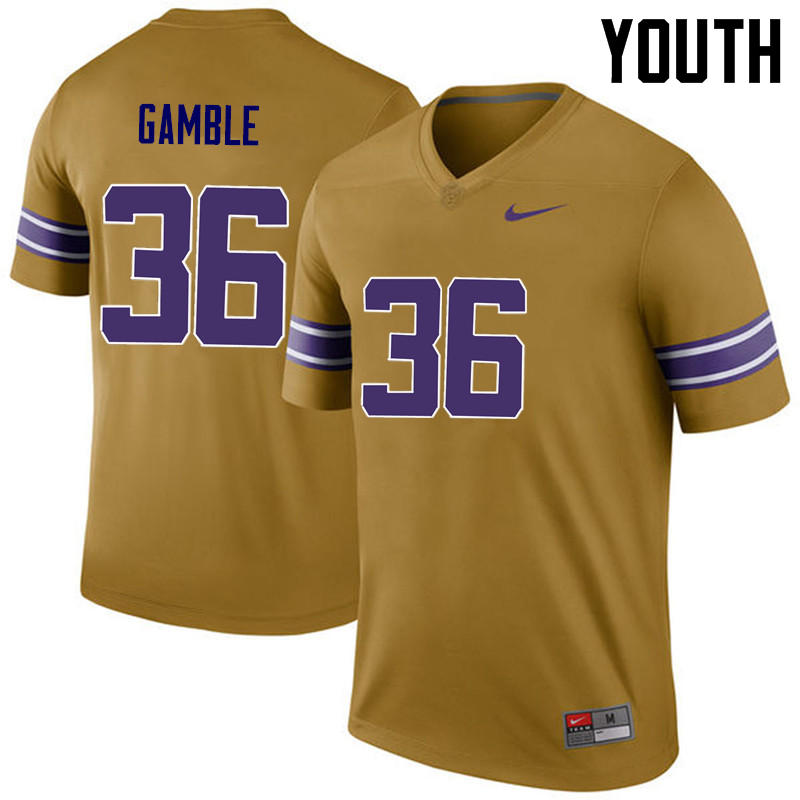 Youth LSU Tigers #36 Cameron Gamble College Football Jerseys Game-Legend - Click Image to Close